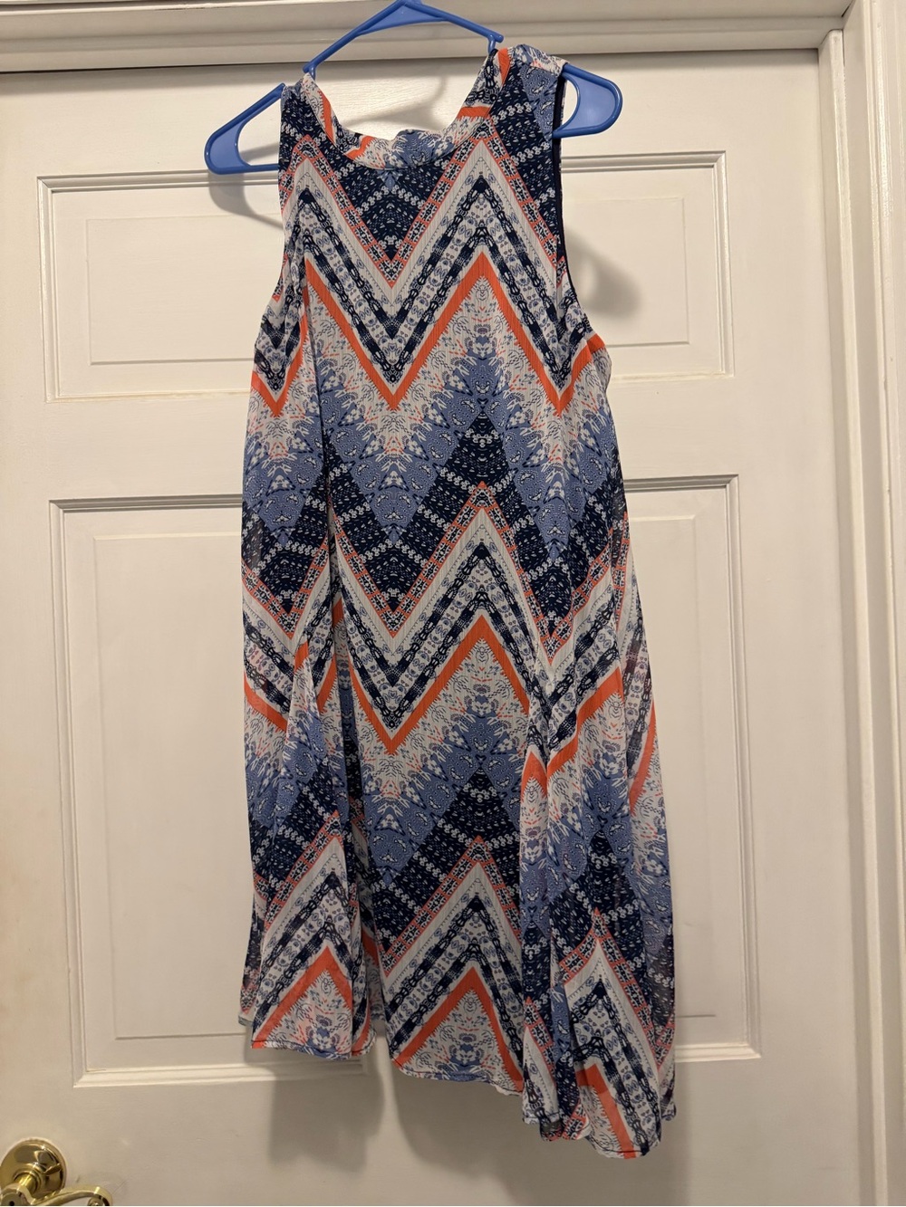 Speechless Navy, Light Blue & Orange Printed Swing Dress